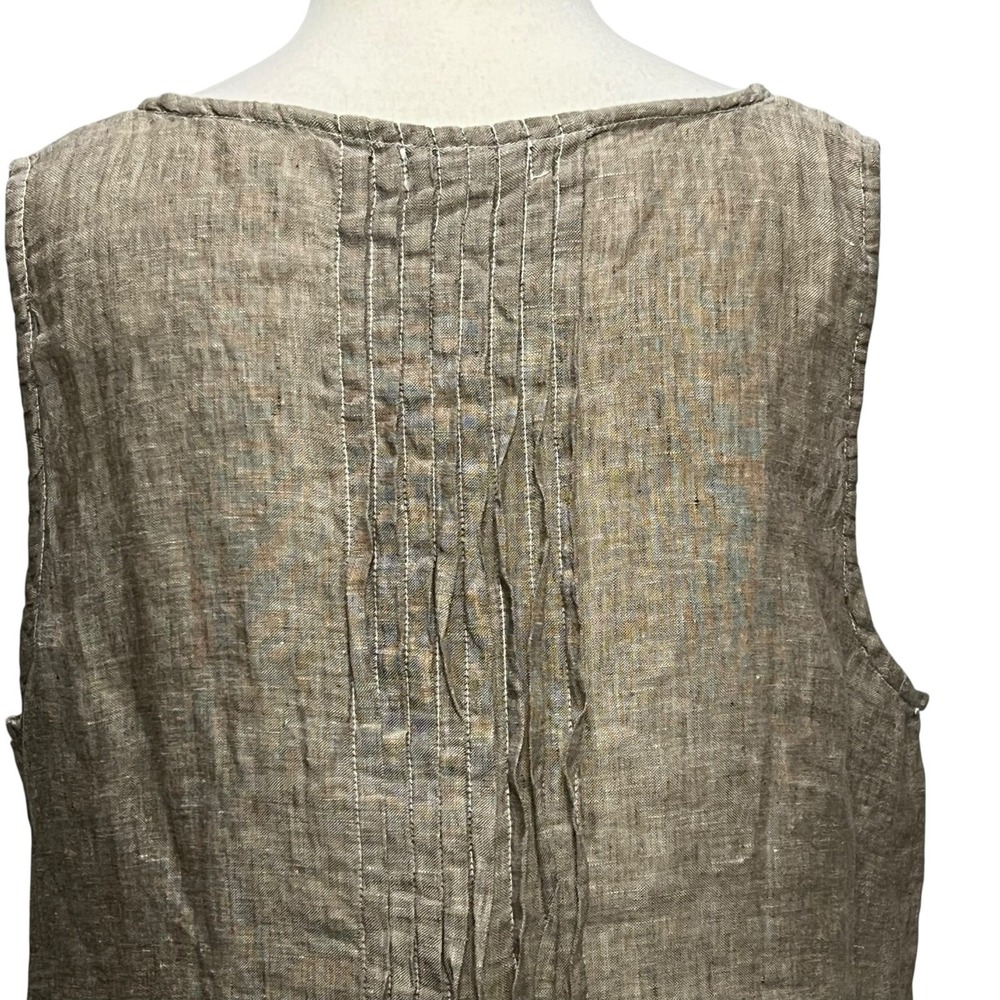 CP Shades Lindsey Mini Dress Womens L Brown Linen Pintucks Button Front Breezy - Picture 5 of 13